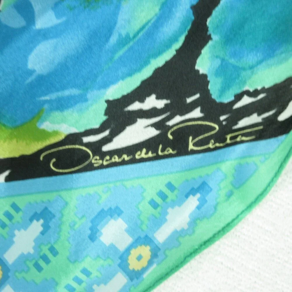 Oscar de la Renta Skinny Silk Scarf Size OS Watercolor Blue Roses
